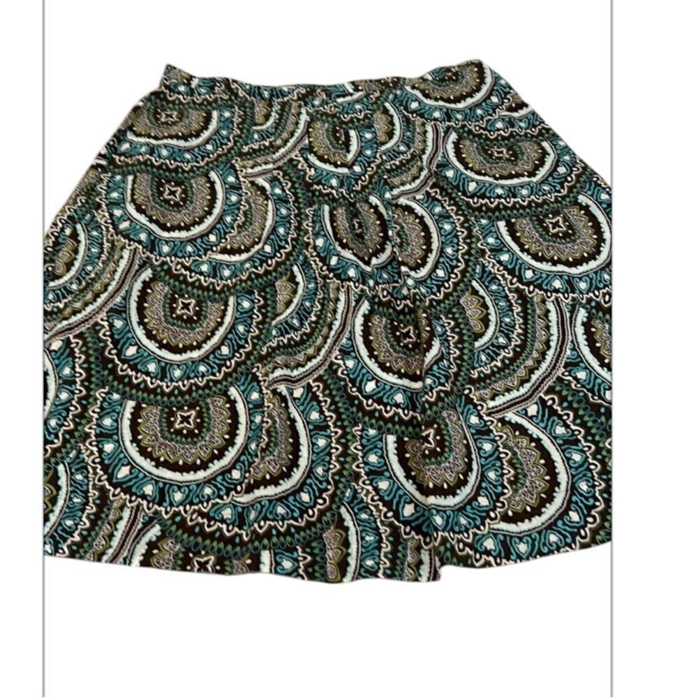 JonesNY sz12 colorful cottagecore turquoise brown green white side zip skirt EUC
